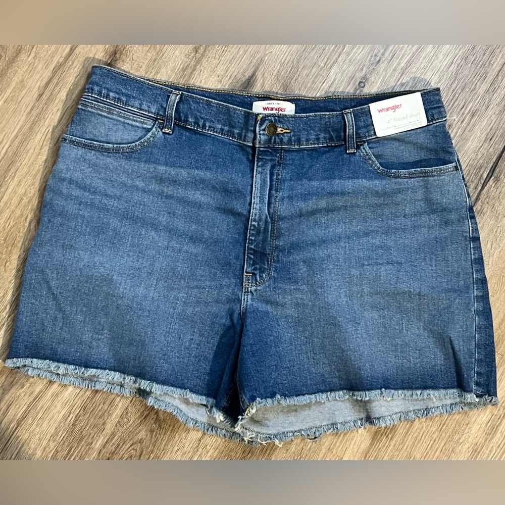 Wrangler Women’s Denim Shorts 18M | High Rise Frayed Hem Jean Cutoff Shorts Blue